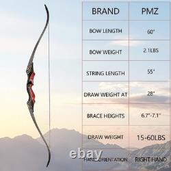 20-55lbs Archery Takedown Traditional 60 Recurve Bow Set Outdoor Hunting Bow
