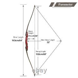 25-50lbs 64 Takedown Wooden Longbow Traditional Amercian Hunting Recurve Bow