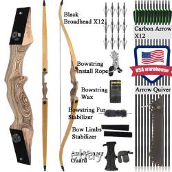 30'' Archery Recurve Bow Set 20-60lbs Takedown Bamboo Core Limbs Shooting Target