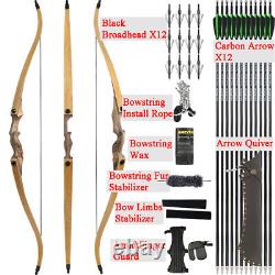 30'' Archery Recurve Bow Set 20-60lbs Takedown Bamboo Core LimbsShooting Target