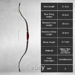 48'' New Short Turkish Bow Queyue Black Traditional Recurve Horse Bow