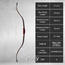 50 Traditional Recurve Bow 25-45lbs Turkish Horse Hunting Bow for Youth Adult