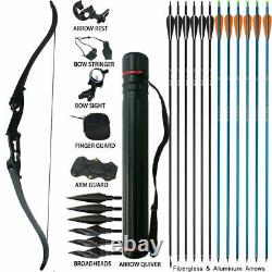 50lb Archery Takedown Recurve Bow Set 56 Hunting Package Arrows Broadheads