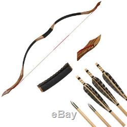 50lbs Archery Hunting Traditional Recurve Bow Mongolian Longbow with Wood Arrows