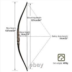 54 Traditional Longbow Recurve Bow 20-70lb Wooden Riser Archery Hunting Target