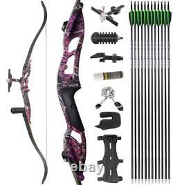 56 Recurve Bow Set 30-50lbs Takedown Carbon Arrows Adult Target Archery Hunting