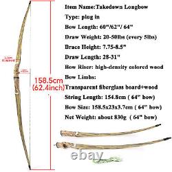 60 62 64 Takedown Longbow 20-50lbs Wooden Riser Traditional Archery Hunting