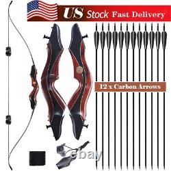 60 Archery Hunting Wooden Riser Recurve Bow and Arrow Shooting for Adult Hunter