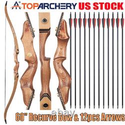 60 Archery Recurve Bow 20-60lbs Takedown Wooden Bow Carbon Arrow Target Hunting