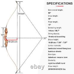 60 Archery Recurve Bow 20-60lbs Takedown Wooden Bow Carbon Arrow Target Hunting