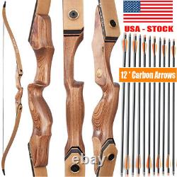 60'' Archery Recurve Bow Wooden Bow and Arrows for Right Hand Hunting 30-50lbs