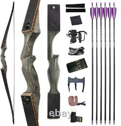 60 Archery Takedown Longbow 20-60lbs Recurve Bow Target Hunting Black Hunter