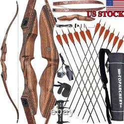 60 Archery Takedown Recurve Bow 25-60lbs&Carbon Arrows for Hunting Shoot Target
