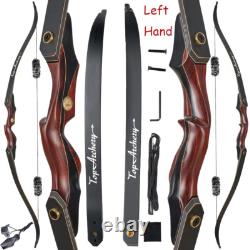 60 Hunting Takedown Recurve Bow Wooden Riser Left Hand 12X Carbon Arrows 25-50#