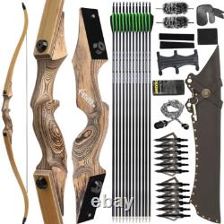 60 Recurve Bow Kit 20-60lbs Takedown Wooden Adult Archery Arrows Hunting Target