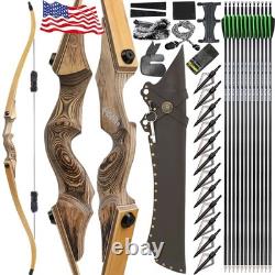 60'' Takedown Hunting Bow 20-60lb Recurve Bow Wooden Adult Archery Target RH US