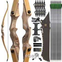 60 Takedown Hunting Bow 20-60lbs Recurve Bow Kit Wooden Archery Arrows Target