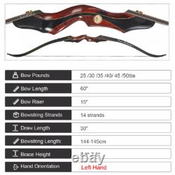 60 Takedown Recurve Bow 25-50lbs Left Hand 15 Wooden Riser Outdoor Hunting Bow