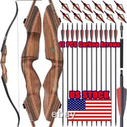 60 Takedown Recurve Bow 25-60lbs 12x Arrows Wooden Archery Adult Target Hunting