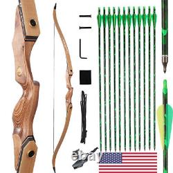 60'' Takedown Recurve Bow Arrows Wood Riser RH Archery Hunting Target Shooting