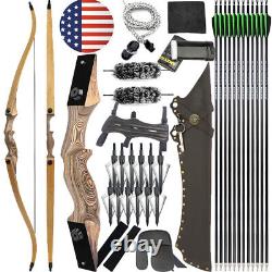 60 Takedown Recurve Bow Carbon Arrow Set 20-60lbs Archery Bamboo Core Limb Hunt