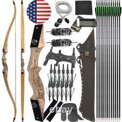 60 Takedown Recurve Bow Carbon Arrow Set 20-60lbs Limb Bamboo Core Archery Hunt
