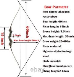 60 Takedown Recurve Bow Set 50lbs Archery Arrows American Hunting Black Hunter