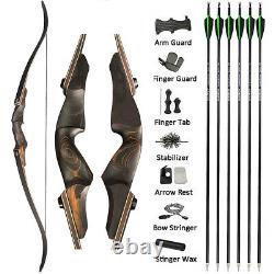 60 Takedown Recurve Bow Wooden 20-60lbs Carbon Arrows Archery Hunting Target
