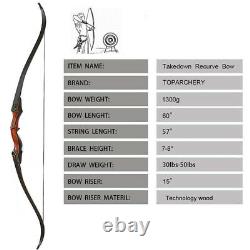 60 Wooden Riser Takedown Recurve Bow Right Hand Archery Hunting 30-50lb Target