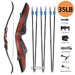 62 Archery Recurve Bow Arrows Set 30-50lbs Takedown Wooden Longbow Hunting