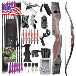 62 Takedown Recurve Bow 50lbs 12X Carbon Arrows Archery Hunting Target Shooting