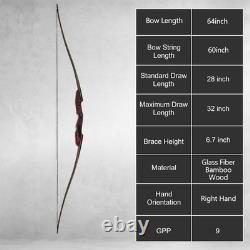 64 Takedown Longbow Traditional Recurve Bow Hunting Bow for Adult 25-45lbs