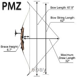 67.5 Takedown Traditional Recurve Bow Set Horse Hunting Bow Set Black 30lbs