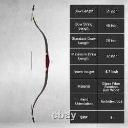 AF Archery 50 Turkish Recurve Bow 45lbs Black Traditional Hunting Target Bow