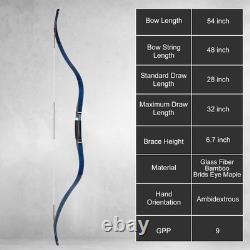AF Archery 52'' Crimea Tatar Bow Blue Birdseye Maple Recurve Hourse Hunting Bow