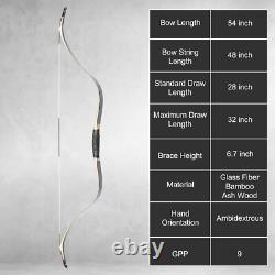 AF Archery 54Recurve Horse Bow Set 20-50lbs Bamboo Wood Hunting Traditional Bow