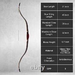 AF Archery Black Turkish Bow 51 Traditional Recurve Bow Horseback for Beginners