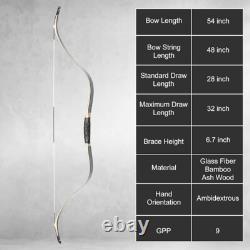 AF Archery Tatar Recurve Bow Traditional 54 for Beginner Bow Hunting Black