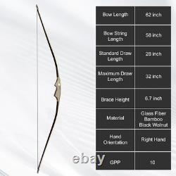 AF Archery Traditional Longbow Set 62 Recurve Bow Set for Hunting 70lbs