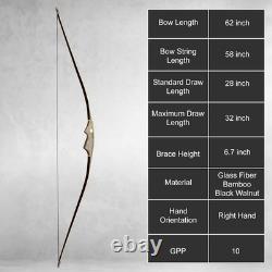 Archery 30-55lbs Traditional Recurve Bow Set 62 Wooden Longbow Hunting Bow