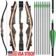 Archery 62 Takedown Recurve Bow 20lbs-50lbs Wooden Riser Hunting Carbon Arrows