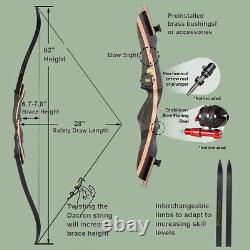 Archery 62 Takedown Recurve Bow 20lbs-50lbs Wooden Riser Hunting Carbon Arrows