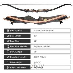 Archery 62 Takedown Recurve Bow 20lbs-50lbs Wooden Riser Hunting Carbon Arrows