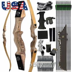 Archery Recurve Bow Kit 20-60lbsTakedown 60 Wooden Arrows Hunting Target
