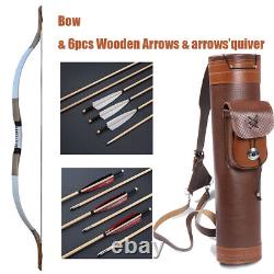 Archery Traditional Recurve Bow Mongolian Wooden Bow & 6pcs wood Arrows & Quiver