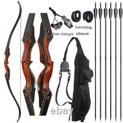 Archery Wooden Riser Takedown Recurve Bow & Arrows Set RH Hunting 30-50lb Target