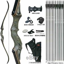 D&Q 60lb Takedown Recurve Bow RH Sets Archery Hunting Fiberglass Arrows Kits