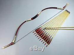 Hot 50LBS Red Cobra Snakeskin Mongolian Bow Longbow Recurve bow +12 wood arrows