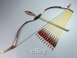 Hot 50LBS Red Cobra Snakeskin Mongolian Bow Longbow Recurve bow +12 wood arrows