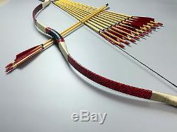 Hot 50LBS Red Cobra Snakeskin Mongolian Bow Longbow Recurve bow +12 wood arrows